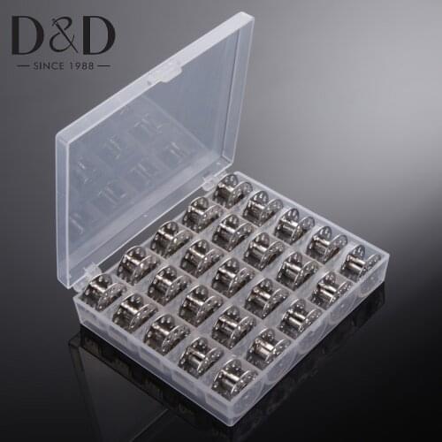 Clear Empty Box with 25pcs Bobbins Sewing Machine Metal Spools for Home Handwork Accessories Sewing Tools