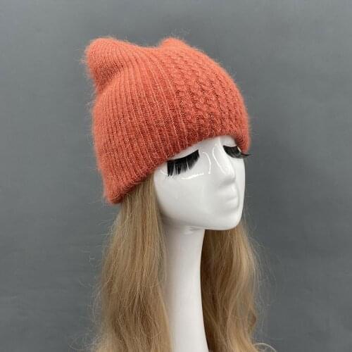 Wholesale Colorful Fluffy Knitted Beanie Hats New Trend Deasign Cute Women Winter Soft Angora Hat