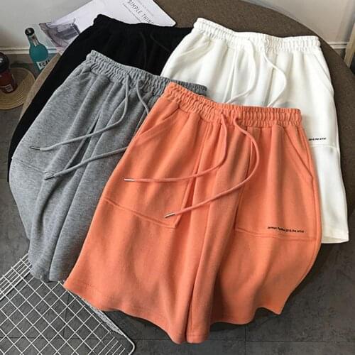 Summer High Waist Wide Leg Short Pants Women black Knee Length Pants Drawstring Korean pure cotton Casual loose Holiday Trousers