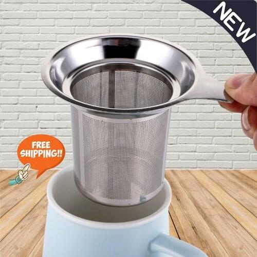 Single Handles Tea Infuser with Lid Stainless Steel Fine Mesh Coffee Filter Teapot Cup Hanging Loose Leaf Tea Strainer Tool