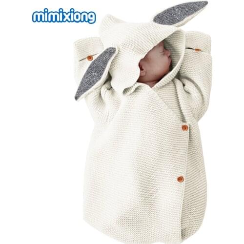 2019 Newborn Baby Rabbit Ears Hooded Button Knitting Sleeping Bag Baby Quilt Air Conditioner Quilt Envelopes Newborn 75*35