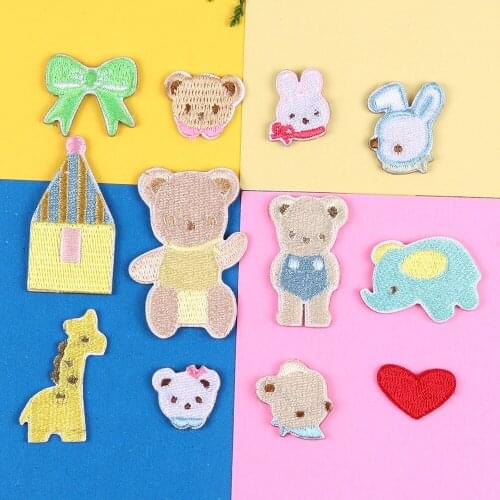 Cartoon Rabbit Bear Bow Iron On Patches For Clothing Full Embroidery Stripe On Clothes Cute DIY Clothes Applique Badges