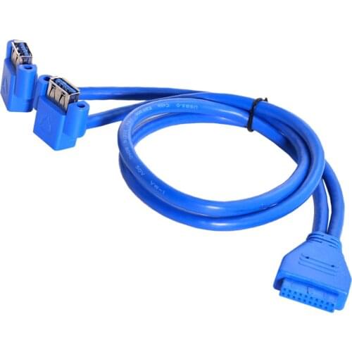 USB 3.0 Up Angled A Type Dual Female to Motherboard 20Pin 19 Pin Box Header Slot Panel Mount Cable 50cm CYSM