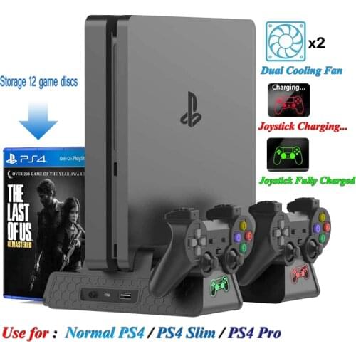PS4/PS4 Slim/PS4 Pro Vertical Console Cooling Fan PS4 PS 4 Controller Charger Game Disk Storage Stand Tower Base PS4 Accessories