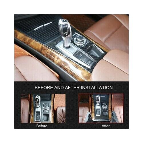 Carbon Fiber Look Inner Gear Shift Box Panel Cover Trim For BMW X6 E71 2010-2014
