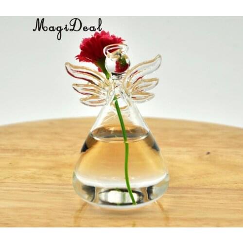 MagiDeal Handmade Angel Clear Glass Wall Hanging Vase Bottle for Plant Flower Bedroom Living Room Office Home Decor Friends Gift