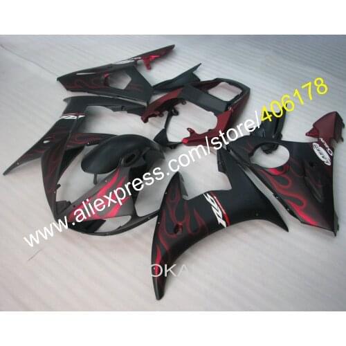 YZF600 R6 05 Motorcycle ST For Yamaha YZFR6 2005 Matte Black Red Flame Motorbike Fairings (Injection Molding)