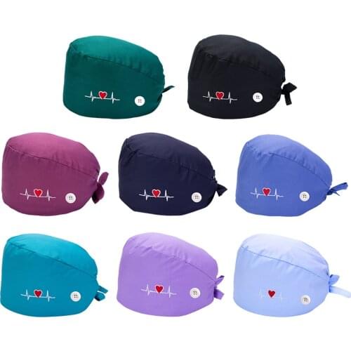 Women Men Working Cap with Sweatband Adjustable Scrub Cap Head Covers with Buttons