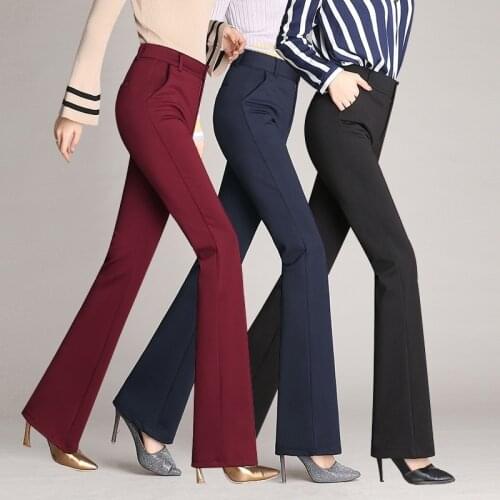 Women High Stretch Pocket Shaping Dress Pants Yoga Pants Office Casual Long Trousers Flare Pants ( Plus Size: S-4XL)