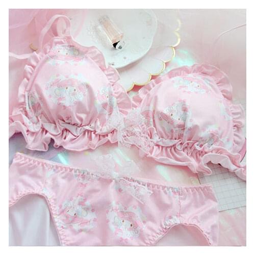 Japanese Lolita Anime Cute Underwear Women Intimates Ultra Thin Bra and Panty Set Wire Free Ladies Sexy Lingerie for Small Chest