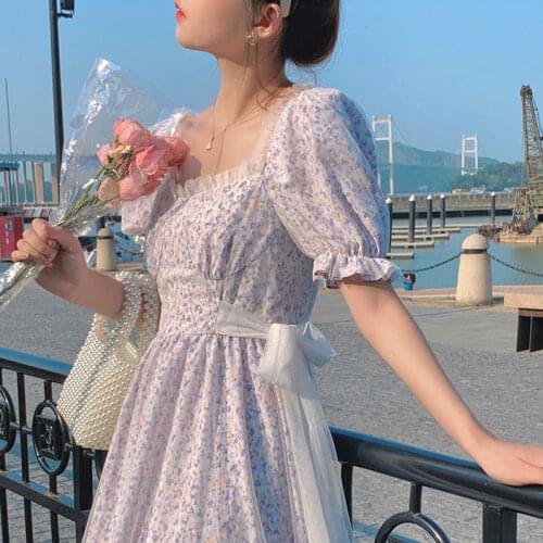 2021 Summer Vintage Midi Fairy Dress Women Elegant Ruffles Y2k Princess Party Dress Female One-piece Dress Korean Evening Beach
