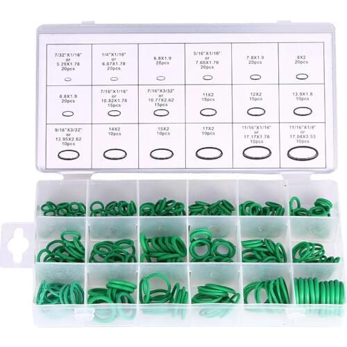 1 set 18 Sizes 270pcs Car Truck Replacement Air Conditioning Green O-Ring Tools with convenient resealable plastic case
