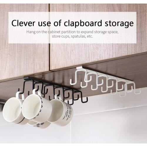 1PC Double-row Hook Punch-free Hanging Cup Holder Home Cupboard Shelf Closet Clothes Mug Shelf Wardrobe Holder Kitchen Gadgets