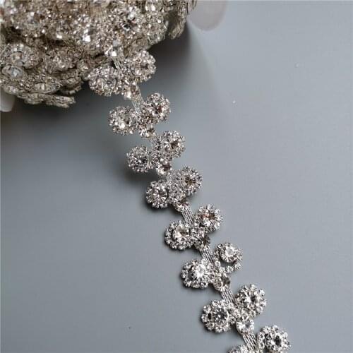 12 inches Rhinestone Crystal Chain Bling Diamante Diamond Trim Ribbon Gem Sparkle 0.87" Width Wedding Dress Necklace Applique