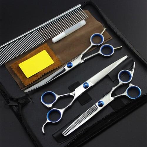 4 kits Japan 440c pet 7 inch shears cutting hair scissors set makeup dog grooming clipper thinning barber hairdressing scissors