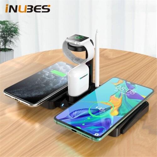 5 IN 1 Dual 10W Qi Fast Wireless Charger for iPhone Samsung iWatch Wireless Charging Dock Station For Apple Watch Airpods Pencil