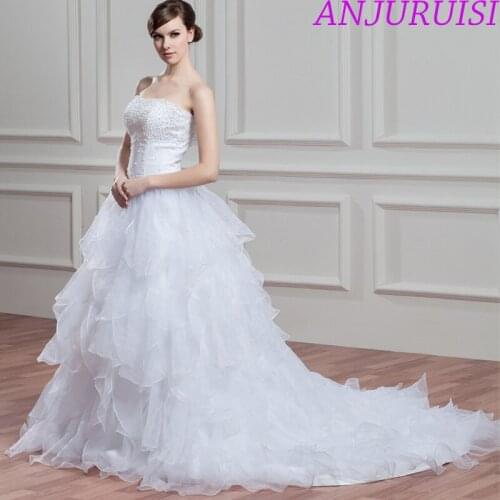 ANJURUISI Strapless A Line Wedding Dresses 2020 vestidos de noiva robe de mariage Organza Bridal Dress Beaded Vestido De Novia