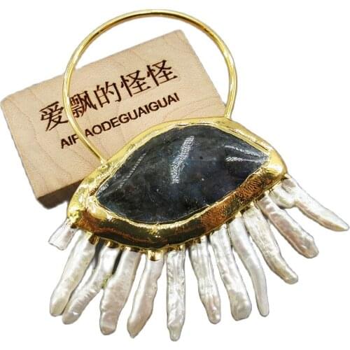 APDGG 1PC Natural White Keshi Pearl Biwa Pearl Freedom Labradorite Connector Pendant For Necklace Pendant Jewelry DIY