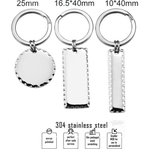 Metal Keychains 304 Stainless Steel Grain Round/rectangle Charm Pendant Key Chain Custom Key Holder 20pcs