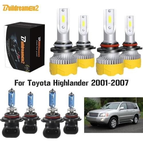 Buildreamen2 4 X Car Headlight High Low Beam LED Halogen Headlamp Bulb For Toyota Highlander 2001 2002 2003 2004 2005 2006 2007