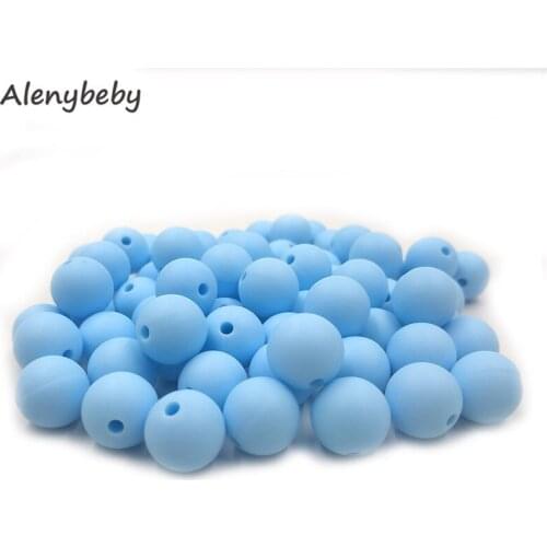 Baby blue Color Food Grade Silicone Round Beads 12/15mm Baby Teether Necklace Toy DIY Pacifier Chain Care Baby Teether Product