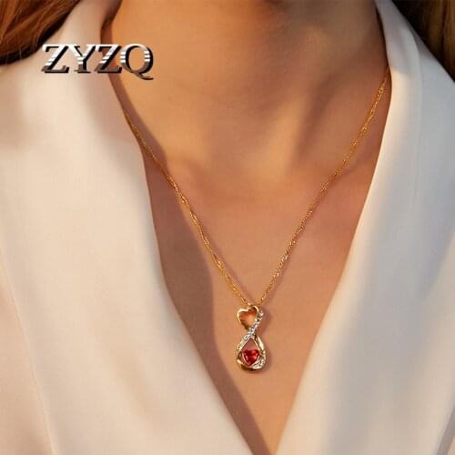 ZYZQ Luxury Cubic Zircon Letter 8 Pendant Necklace For Women Gold Color Rhinestone Chain Necklaces Fashion Party Jewelry