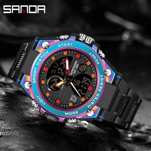 SANDA Luxury Colorful Watches Men Military Army Mens Watch Waterproof Sport Wristwatch Dual Display Watch Male Relogio Masculino
