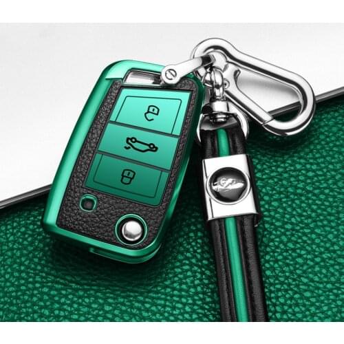 PU+ TPU Car Key Case For Volkswagen Golf 7 VW MK7 Skoda Octavia A7 SEAT Leon Folding Remote Control Shell Protector Cover Bag
