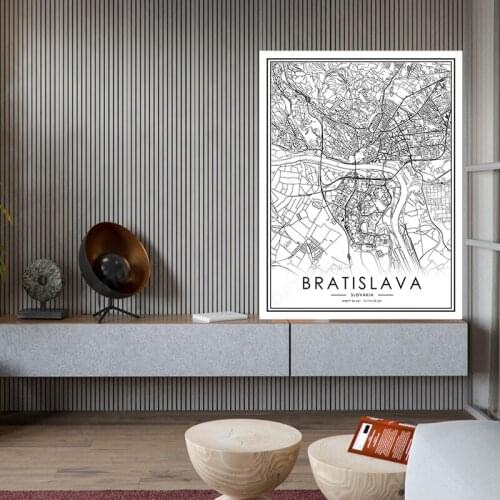 Black And White World City Map BRATISLAVA Wall Art Canvas Poster Prints Nordic Style Paintings Picture For Living Room