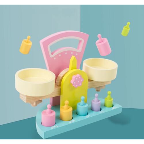 Wooden Balance Scale Simulation Puzzle Play House Baby Balance Weighing Toy Building Block Montessori Educational Toy