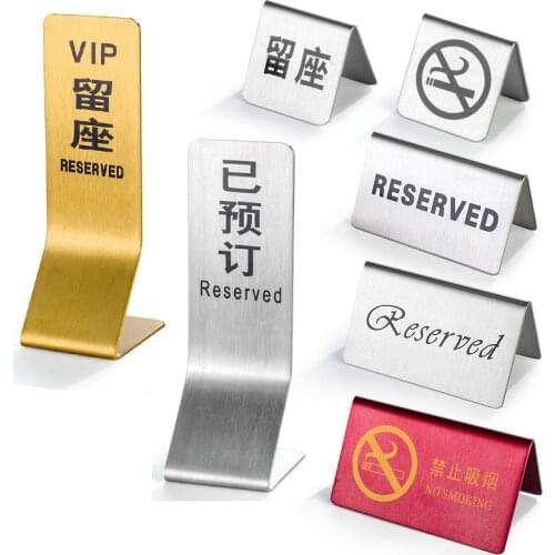 Stainless Steel Door Plates Reserved Seat Card Reminder Indicator Plaque No Smoking Desktop Reminder Plate Number Signage