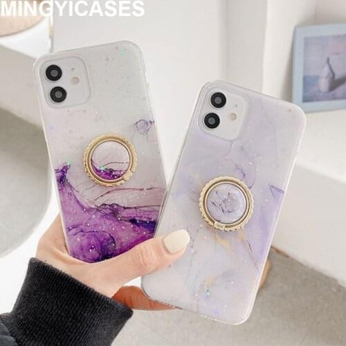Epoxy TPU Marbling Phone Cases for Iphone 12 11 Pro Max Mini Xr 7 8 Plus Xs Max X SE 2020 Glitter Foil Cover with Ring Holder