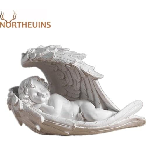 NORTHEUINS Resin Angel Girl Figurines Nordic Fairy Garden Modern Resin Statues For Interior Home Shelf Decoron Christmas Gift