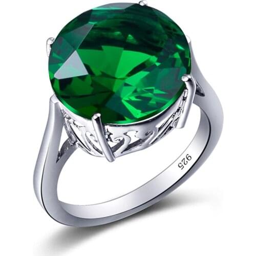 Szjinao Real 925 Sterling Silver Ring Big Green Emerald Gemstone Round Handmade Neo-Gothic Fine Jewelry Rings For Women Gift New