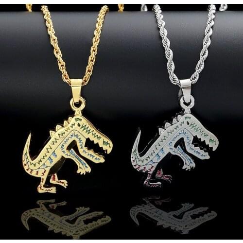 Stainless Steel Dinosaur Pendant Necklace Punk Hip Pop Neck Chains for Men Women Trend Clavicle Chain Necklace Colliers Gift