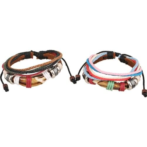 Lover Jewelry Multilayers Leather Wrap Bracelets Resin Charms Rainbow Ropes Elastic Braided Bracelet Summer Boho Ethnic Style