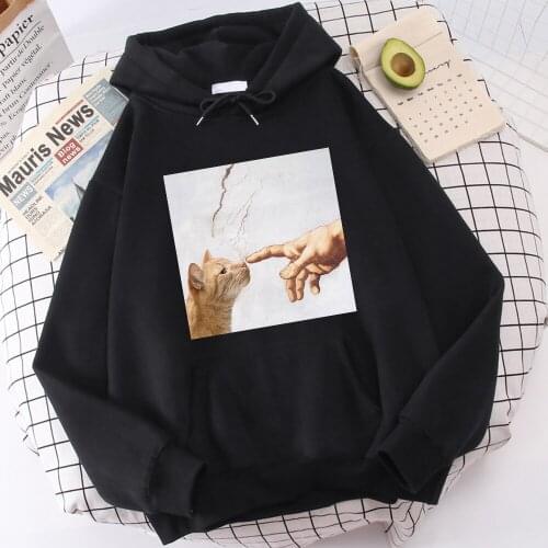 Cat Funny Print Hip Hop Hoodie Men Fashion Hot Sale Streetwear Harajuku Autumn Cool Casual Mens Hooded Fleece Loose Sportswear