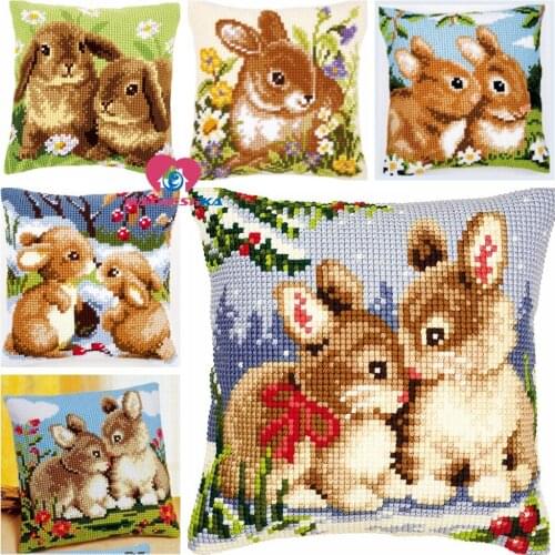 Cross Stitch Cushion Kits Diy Chunky Pillowcase 3D Sets for Embroidery Coussin Rabbit couple kit punto de cruz Home decor crafts