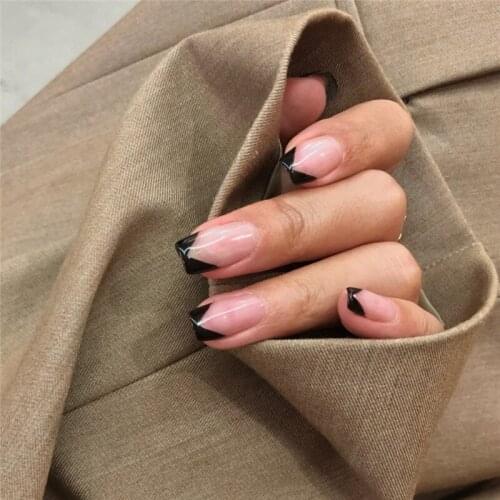 Black V French Fake Nails Wearing Nail Patch Finished Short Fake Nail 24 Pieces Nail Art Decal New Wholesale