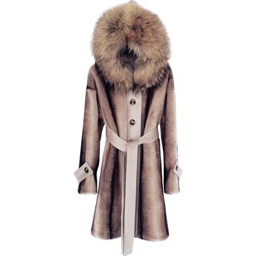 2021 Winter New Coat Long Imitation Mink Fur Pie Overcoming Womens Loose Large Size Long-Sleeved Coat Raccoon Fur Collar Fur
