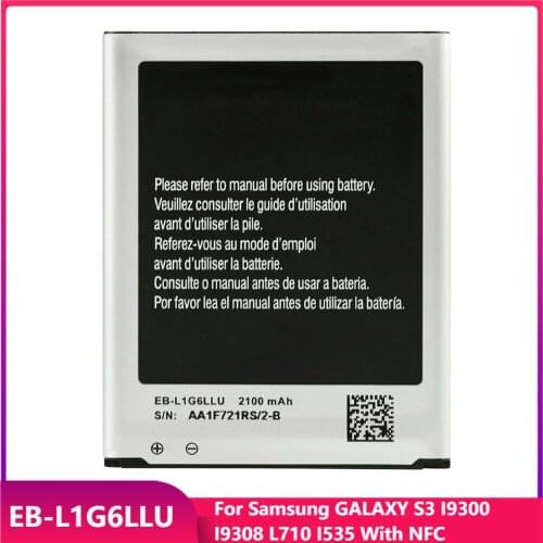 Original Phone Battery EB-L1G6LLU For Samsung GALAXY S3 I9300 I9308 L710 I535 With NFC Replacement Rechargeable Battery 2100mAh