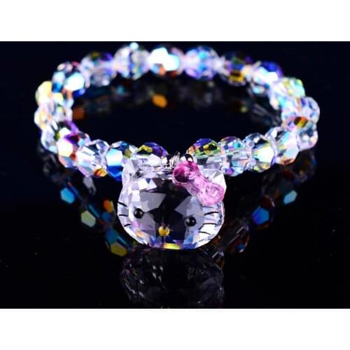 Genuine Austrian Pink Crystal Lovely Cat Bracelets & Bangles Fashion Jewelry for women kids girl gift