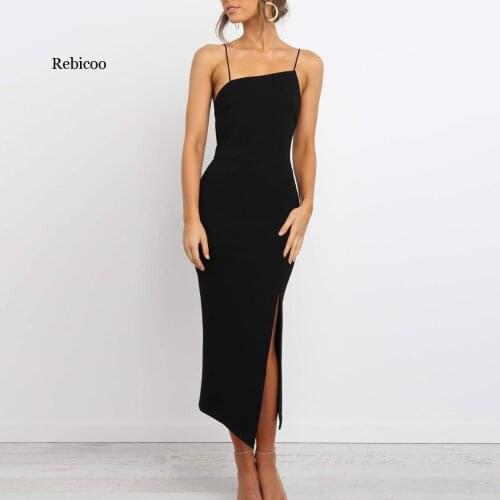 Summer Elegant Spaghetti Strap Solid Dress Women High Split Party Dress Sleeveless Bodycon Dresses Vestidos Sukienki Ropa Mujer