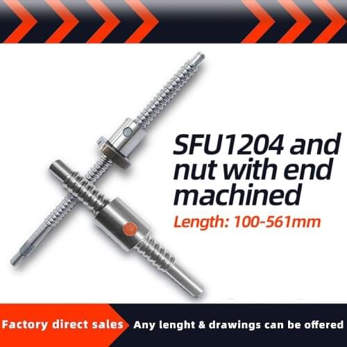 Machining 1204 screws SFU1204 100 150 161 200 250 261 300 350 361 400 -561mm C7 ball screw with single ball nut for CNC parts