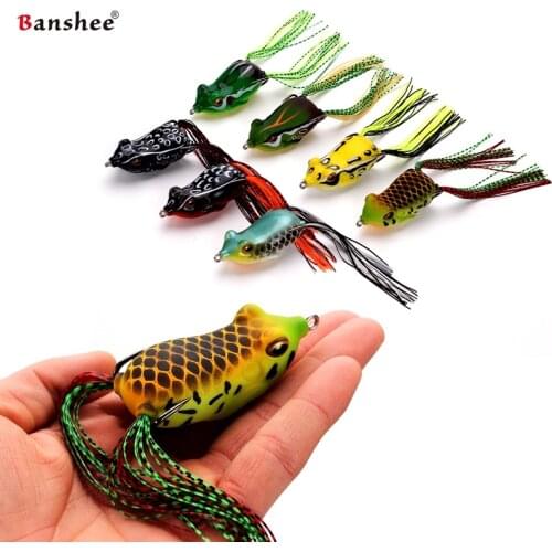 Banshee 11g 50mm Hollow Body Frogs Weedless Frog Lures for Bass Fishing Topwater Frog Popper Lures Soft Plastic Lures