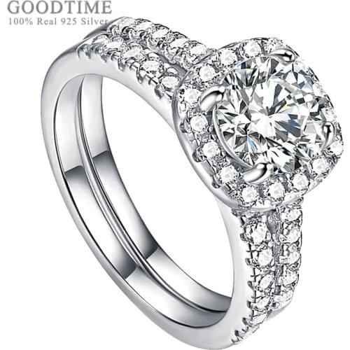 Luxury Women Ring Set Pure 925 Sterling Silver Princess Zircon Rhinestone Engagement Ring Jewelry For Bridal Wedding Party