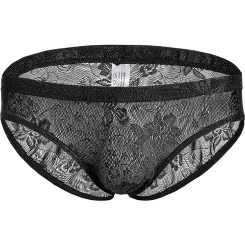 Sexy see through Mens Briefs Nylon mesh Lace Panties Breathable Fashion Male Quick Dry Bikini Underwear Ropa Interior Hombre