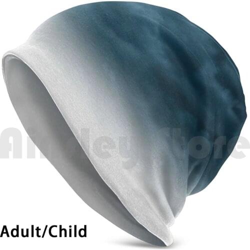 Blue Clouds , White Moon Beanies Knit Hat Hip Hop Landscape Moon Night Sky Clouds Blue White Black Grunge