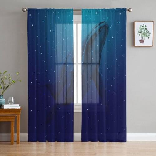 Tulle Curtains for Living Room Whale Starry Sky Blue Bedroom Study Window Sheer Curtains Kitchen Balcony Interior Voile Curtains