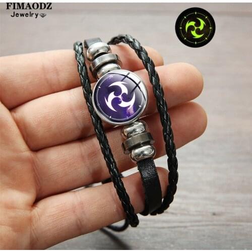 FIMAODZ Luminous Genshin Impact Bracelet for Men Women Game Souvenirs Glass Button Handmade Glowing in The Dark Bracelets Bangle